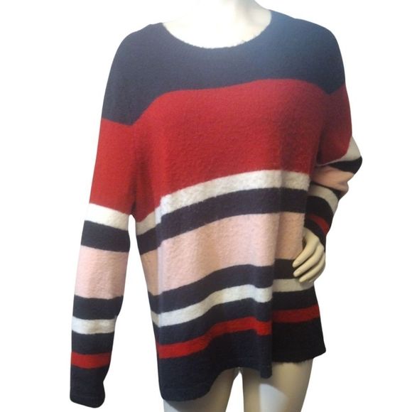 Croft & Barrow Block Sweater Red Navy Pink White Round Neck Like New Size XXL - Picture 14 of 14